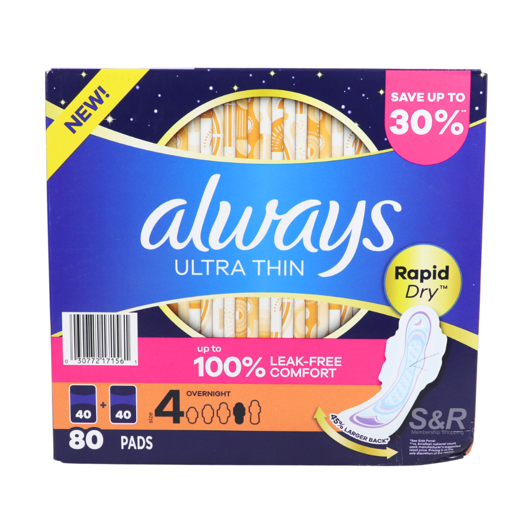 Always Ultra Thin Rapid Dry Overnight Pads 80s